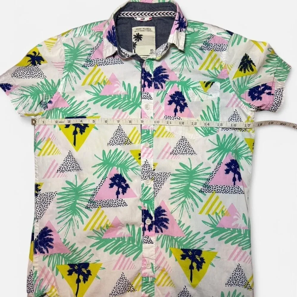 Free Planet Tropical colorful 80s-Inspired Print Hawaiian Button Down Shirt - Picture 3 of 5